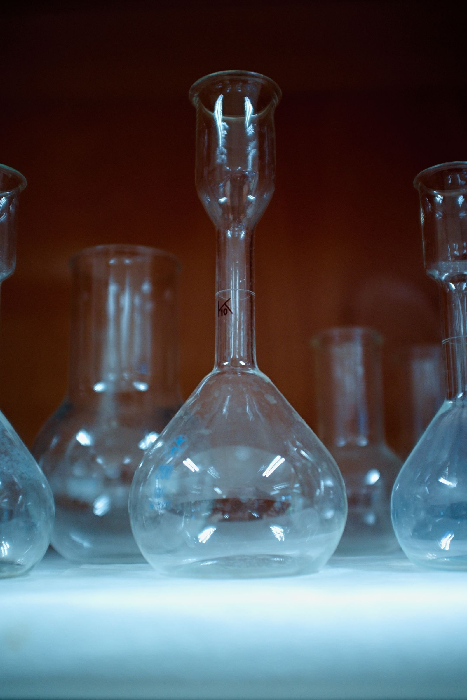 Laboratory glassware on a bench
